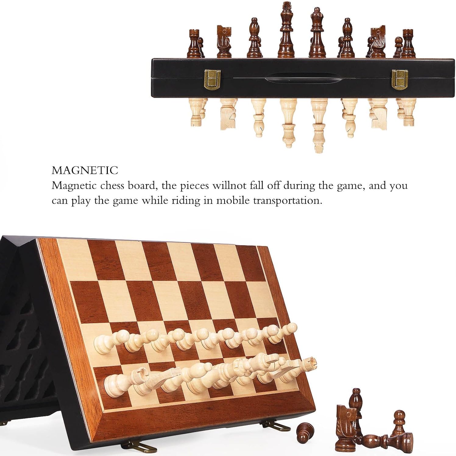 Detalle 2 de BIVOMON Chess Magnetic Wooden Set 15" 🧠