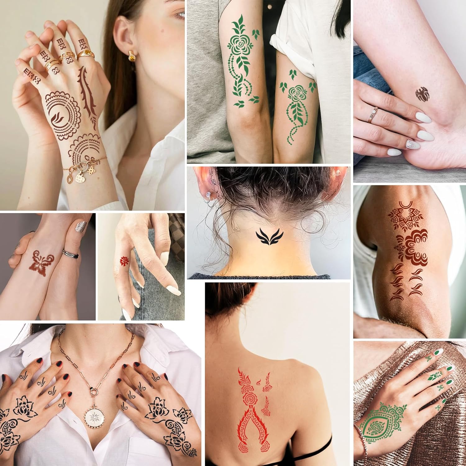Detalle de MuseLuxe Temporary Tattoos Stencils Kit - 102 Designs, 8 Ink Colors, DIY Body Art