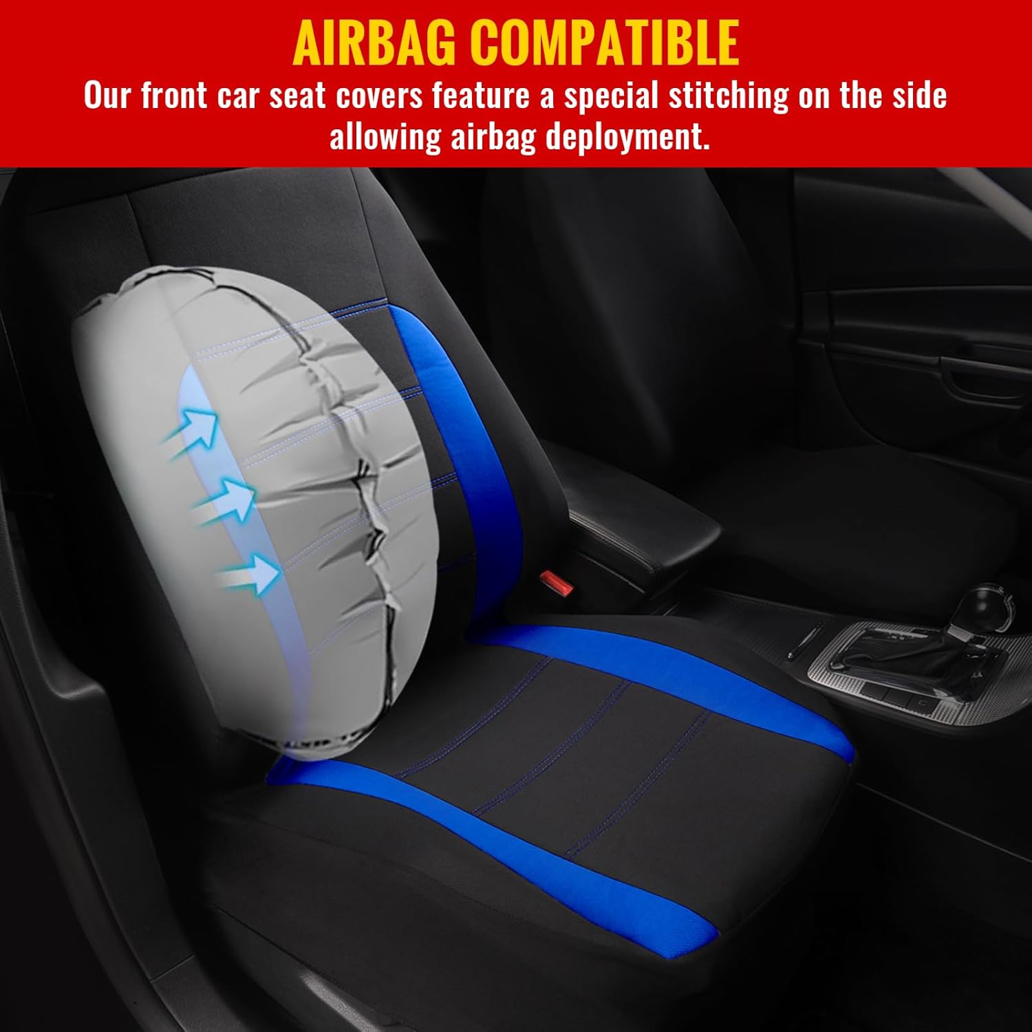 Detalle de AUTOYOUTH Front Seat Covers – Bucket Line Design, Blue