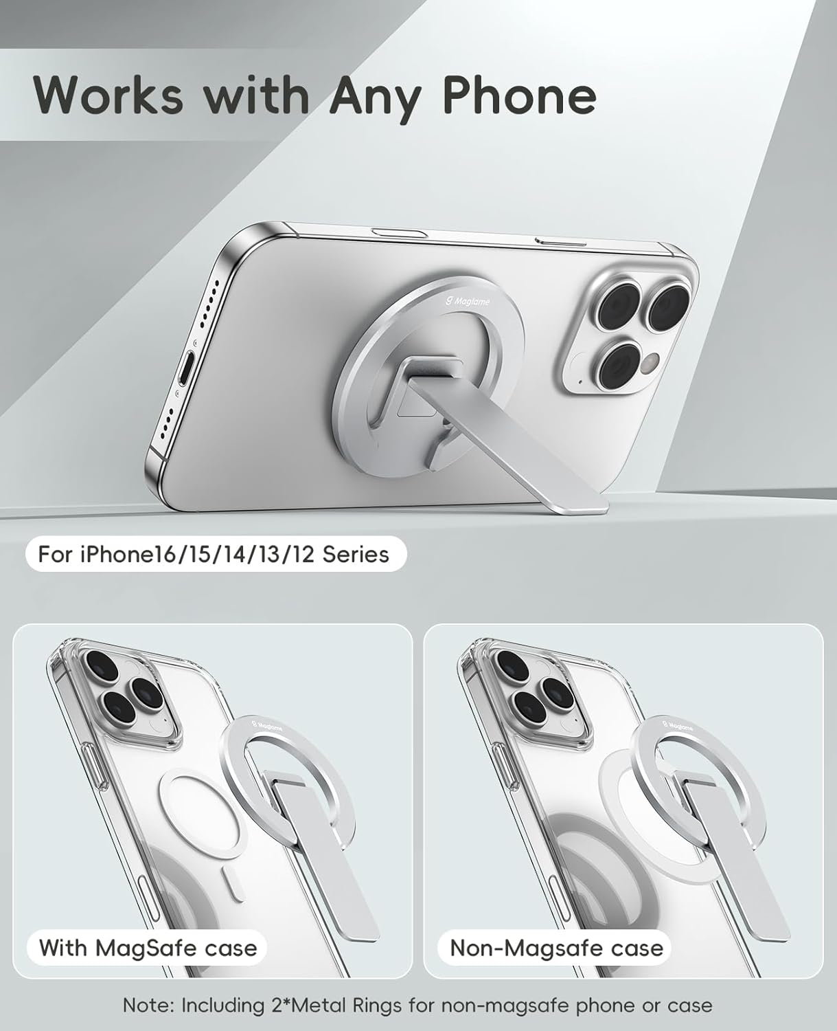 Thumbnail 4 de Magtame supporto magnetico per telefono doppia faccia con rotazione 360° e regolazione, argento