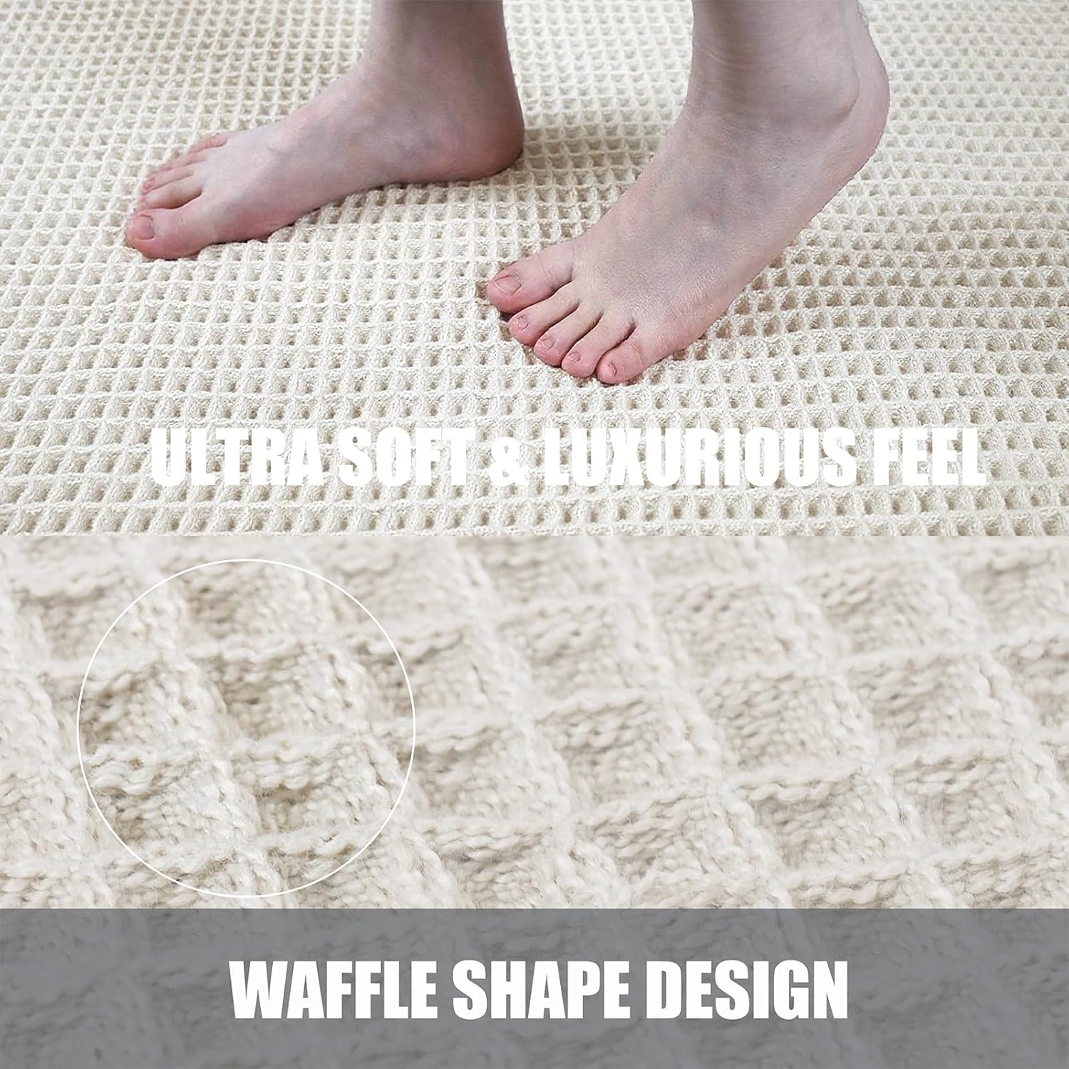 Thumbnail 4 de ZVFFDG Set of 2 Waffle Bath Rugs (Cream White) – Large Non-Slip, Ultra-Soft Absorbent Mats 17x24 and 18x30