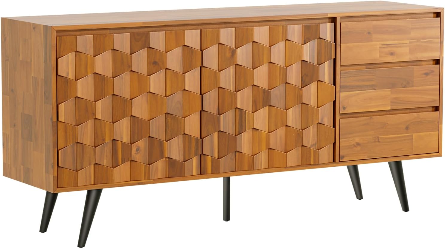 Thumbnail 6 de Bme Georgina 3YBL Sideboard, Solid Acacia, 2 Doors & 3 Drawers, Teak Brown