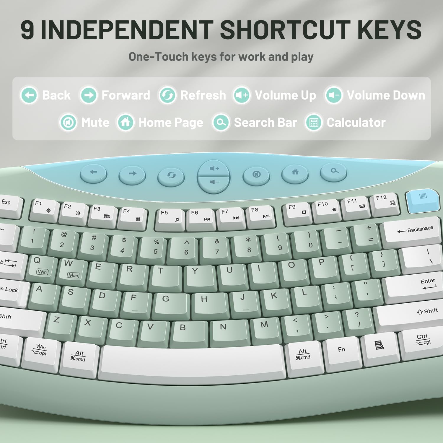 Thumbnail 5 de RECCAZR Wireless Keyboard and Mouse Combo, Quiet Curved Design, Avocado Green