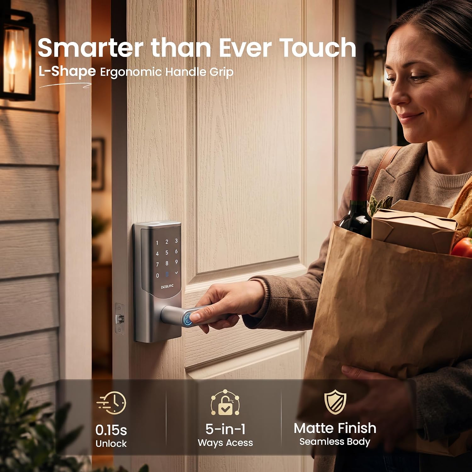 Thumbnail 3 de DESLOC K221 Fingerprint Smart Door Lock with Handle, Built-In Wi-Fi and Keypad