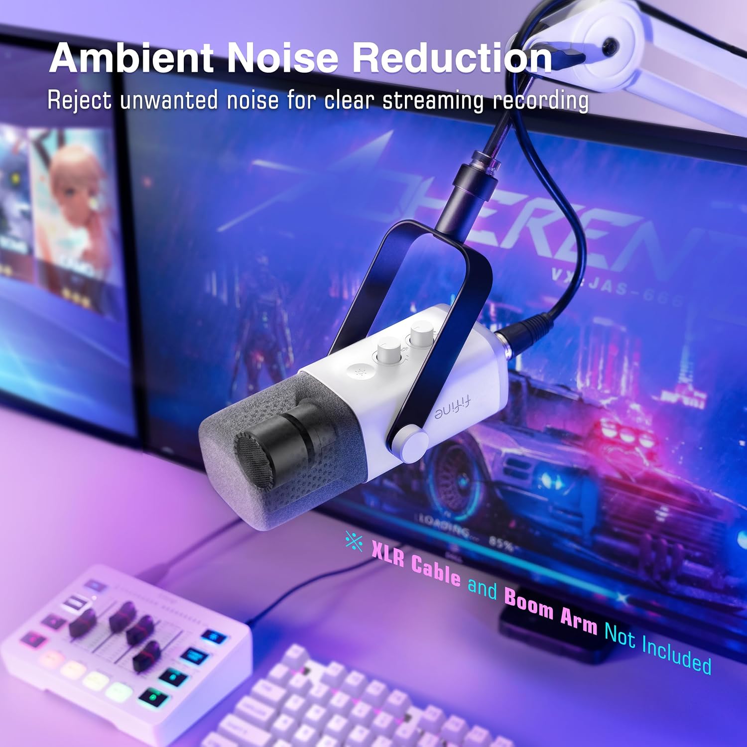 Detalle de FIFINE AMPLIGAME AM8W Dynamic USB/XLR Microphone with RGB Lighting