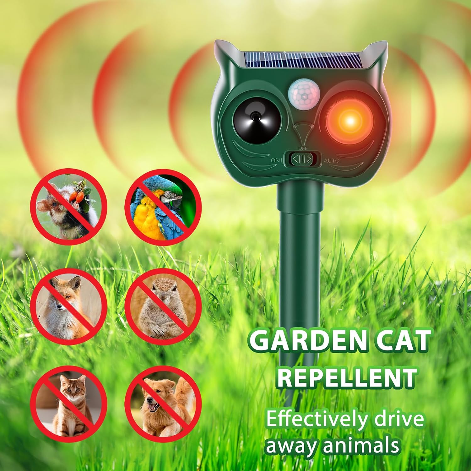 Detalle de Cat Repellent For Gardens with LED Flash, PIR Motion Sensor and Multi-Mode Ultrasonic Deterrent