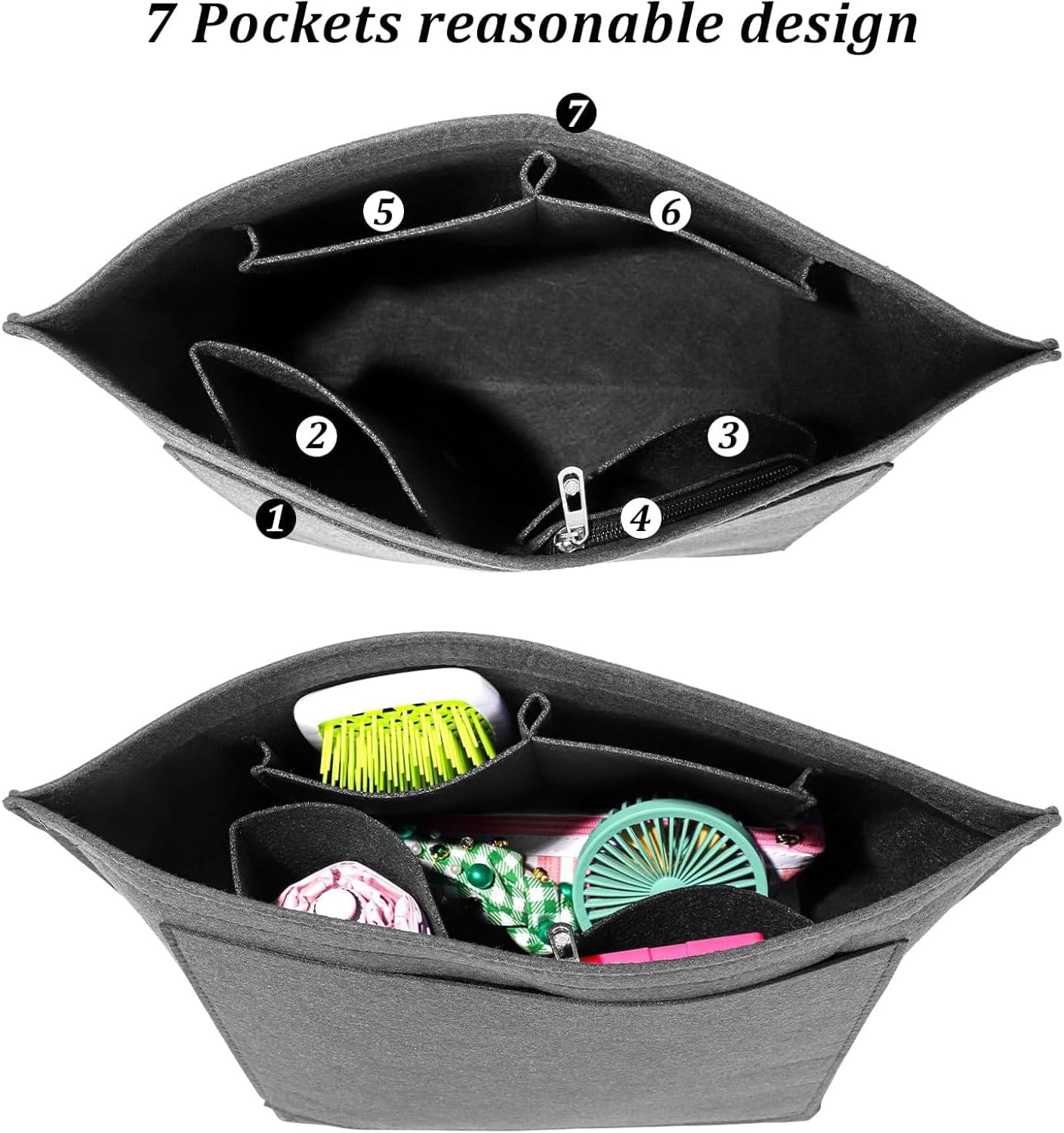 Detalle de Sunshine smile Organizer für Longchamp Tasche – Filz-Innenorganizer mit Mehrfachtaschen