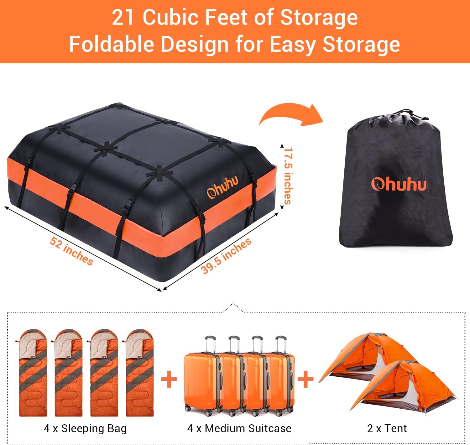 Detalle 2 de Ohuhu Car Roof Bag 21 Cubic Feet: Waterproof, Anti-Slip Mat, and Ready for Any Road