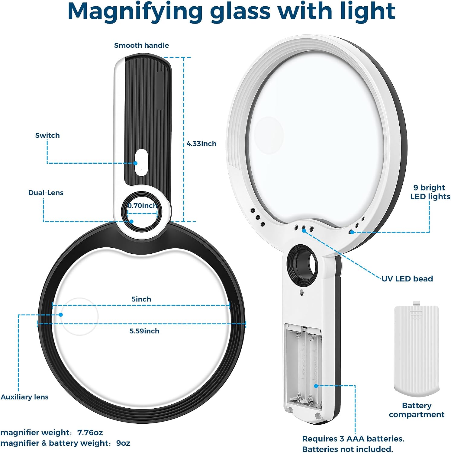 Detalle de Nazano Lighted Magnifying Glass with 5-Inch Lens