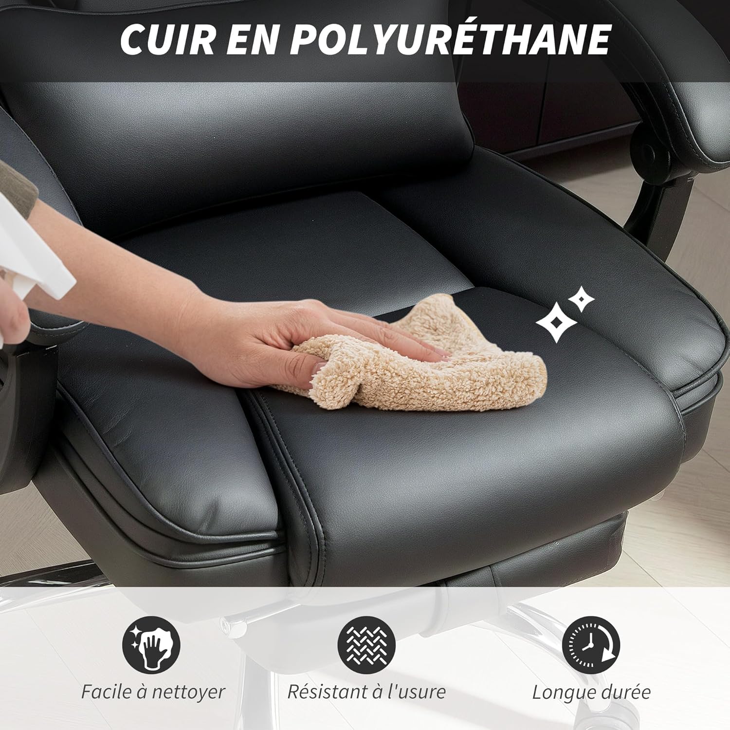 Thumbnail 5 de HOMCOM Fauteuil de Bureau massant et chauffant — Ergonomique, inclinaison 135°, repose-pieds et télécommande filaire