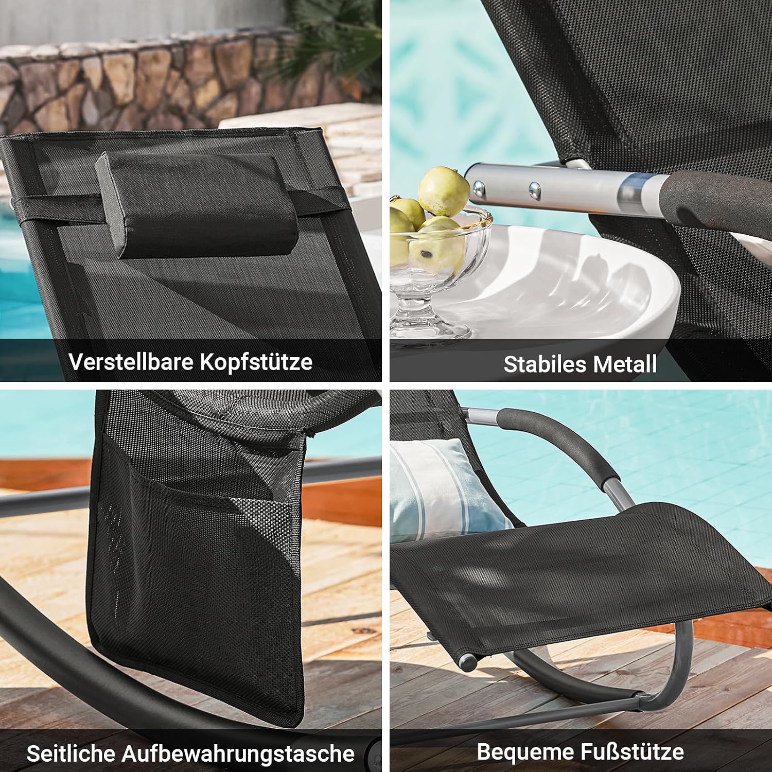Detalle de SoBuy Sonnenliege OGS28-SCHx2 – wetterfeste 2‑Personen Liegestuhl für Garten, Balkon und Strand