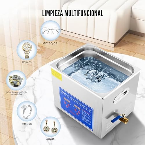Detalle de VEVOR Limpiador ultrasónico 10L con temporizador y control de temperatura – 240 W, acero inoxidable 304
