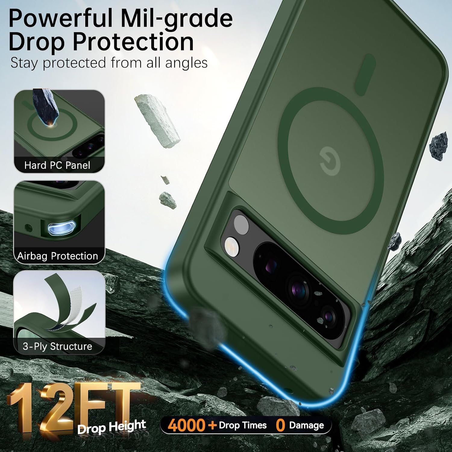 Detalle de YINLAI MagSafe-compatible Slim Case for Google Pixel 8 Pro (6.7") in Green