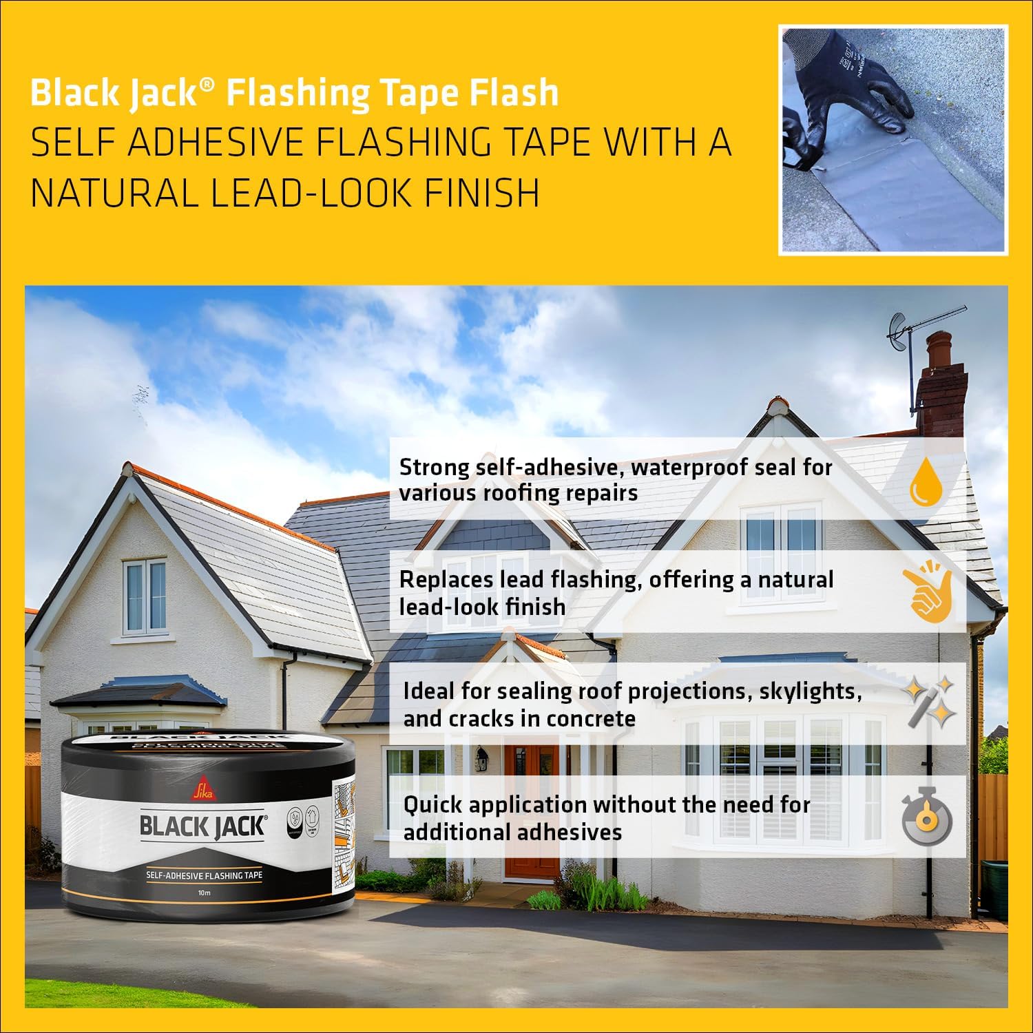 Thumbnail 2 de Sika Black Jack Strong Self Adhesive Flashing Tape – Natural Lead-Look Finish – 100mm x 10m