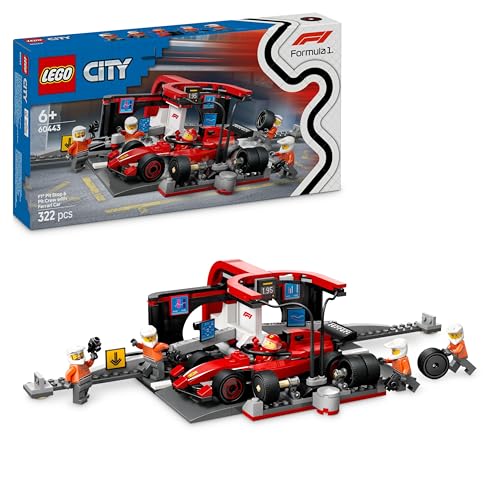 Detalle de LEGO City Parada en Boxes de F1 y Equipo de Mecánicos con Coche Ferrari (60443) — juego de carreras para niños y niñas 6+