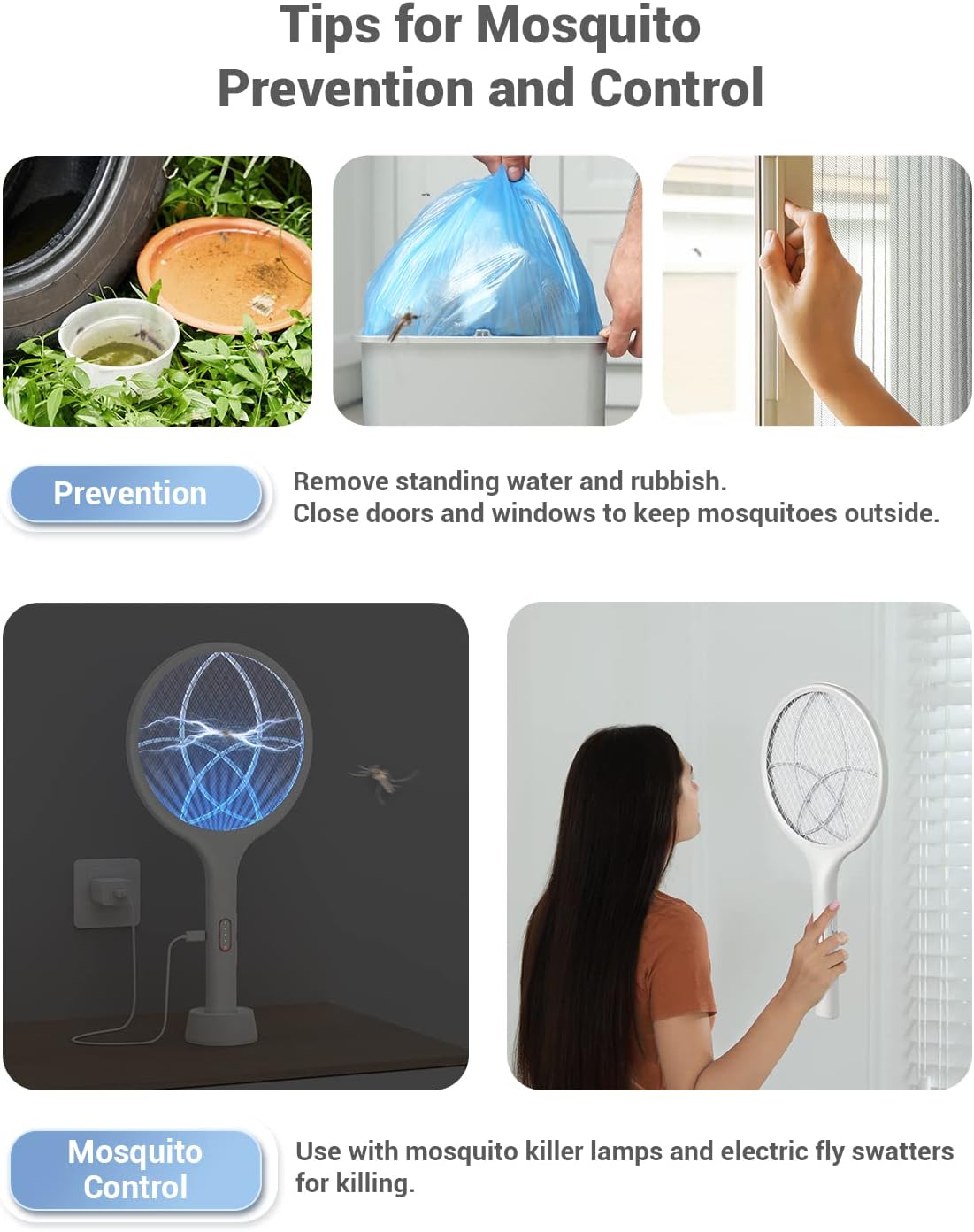 Detalle de YISSVIC Rechargeable Bug Zapper Racket, White, Dual Mode, 4000V