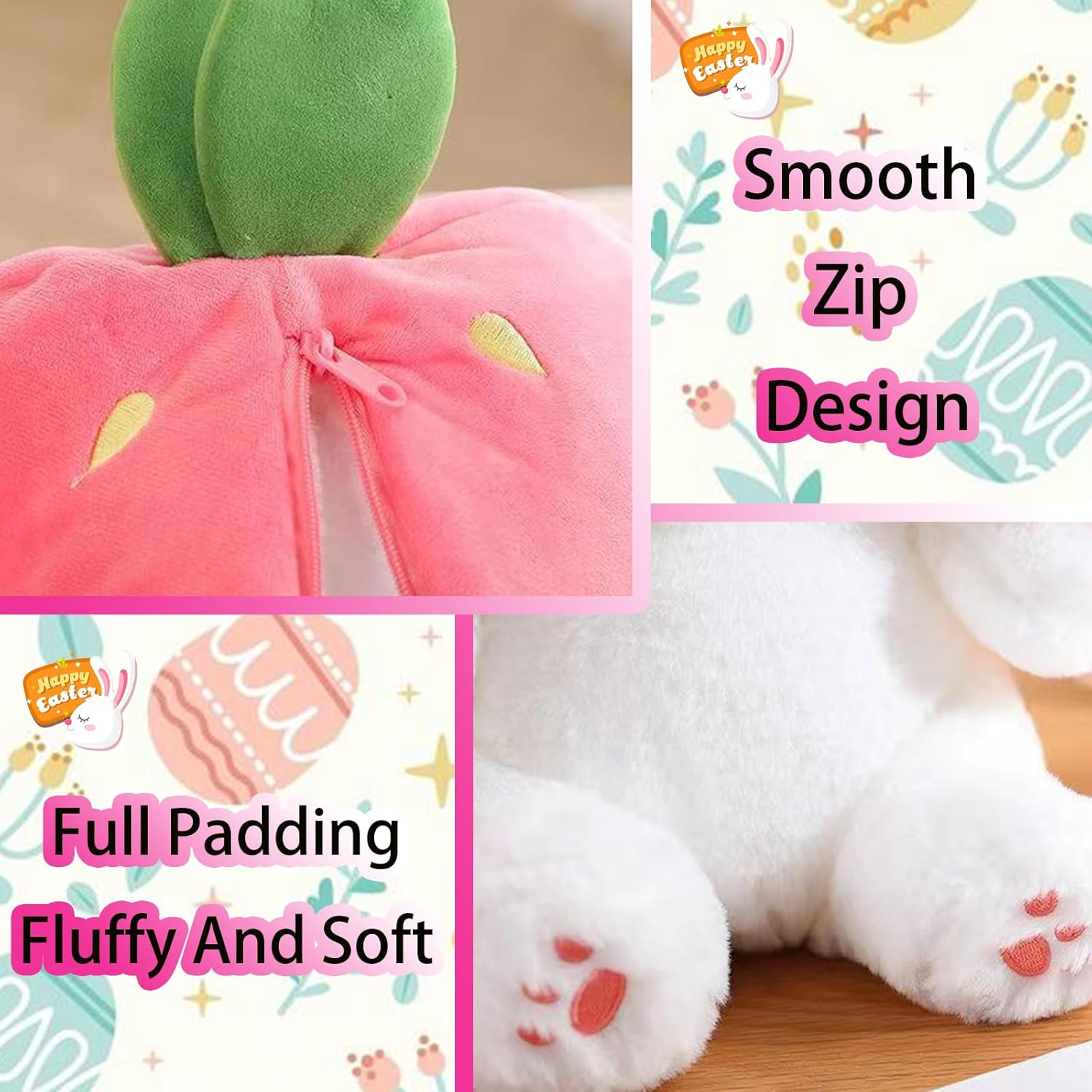 Thumbnail 2 de Irunfast 23cm Easter Bunny Plush Toy (Reversible Strawberry Bunny with Zip Surprise)