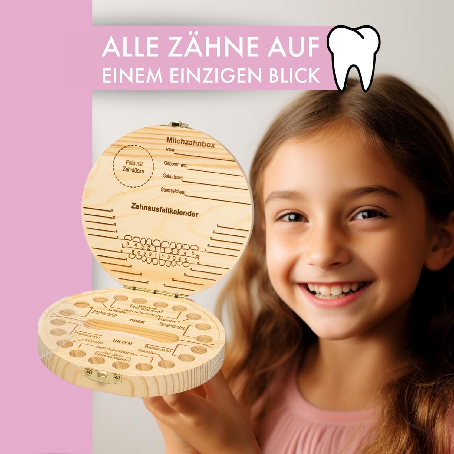 Detalle 2 de LumeeStar® Zahndose Milchzähne mit Namen – Erinnerungsbox für Milchzähne, Display-Funktion, Geburtsgeschenk