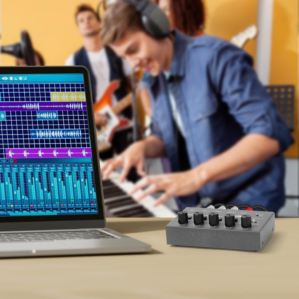 Thumbnail 6 de OFFCUP 4-Channel Audio Mixer, Compact Metal Line Mixer with Individual Volume Controls