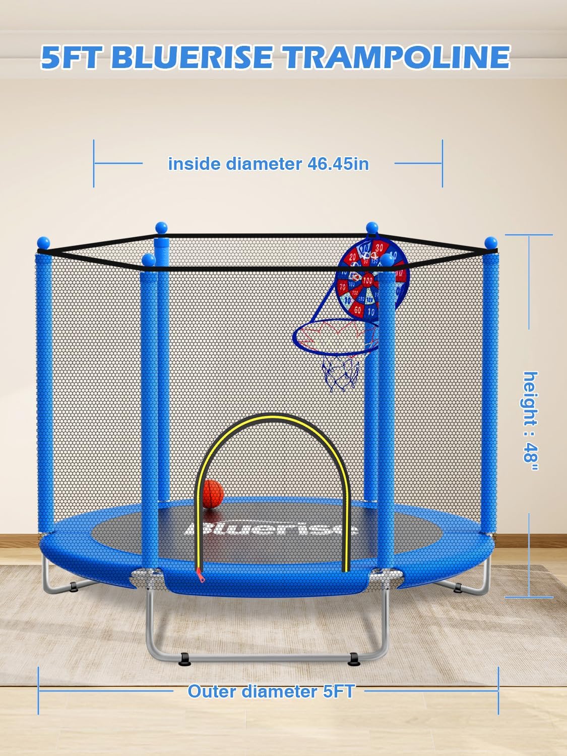 Detalle 2 de BLUERISE 60" Kids Trampoline with Hoop 60"