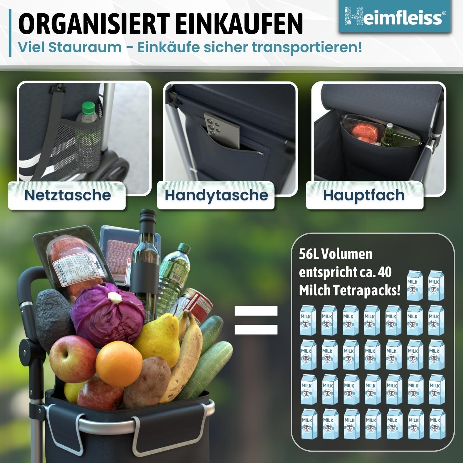 Thumbnail 3 de Heimfleiss Trolley Einkaufstrolley 56L – Einkaufswagen mit Kühlfach