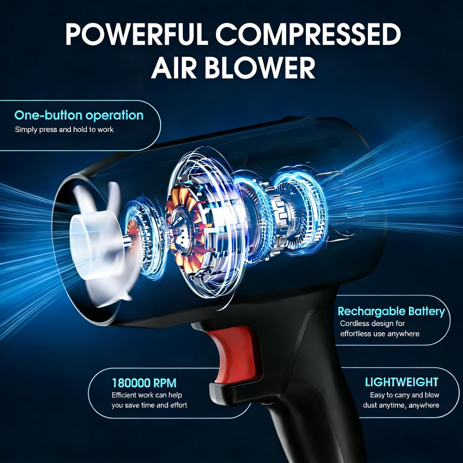 Thumbnail 6 de Kaelo Cordless Electric Leaf Blower (180000RPM) with 2×21V Batteries and Charger – portable handheld air blower