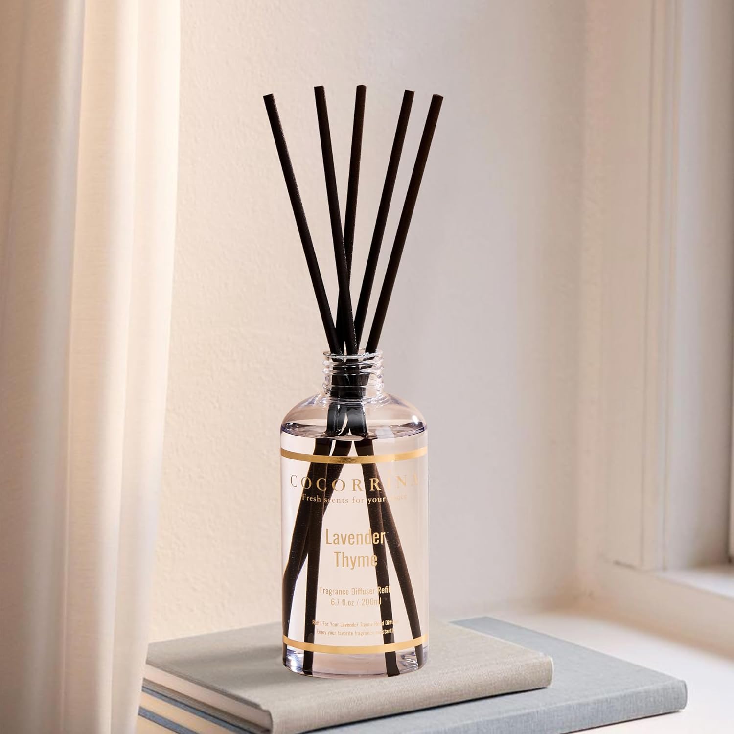 Detalle de COCORRÍNA Lavender Thyme Reed Diffuser Refill with 6.7 Fl. oz and 8 Sticks