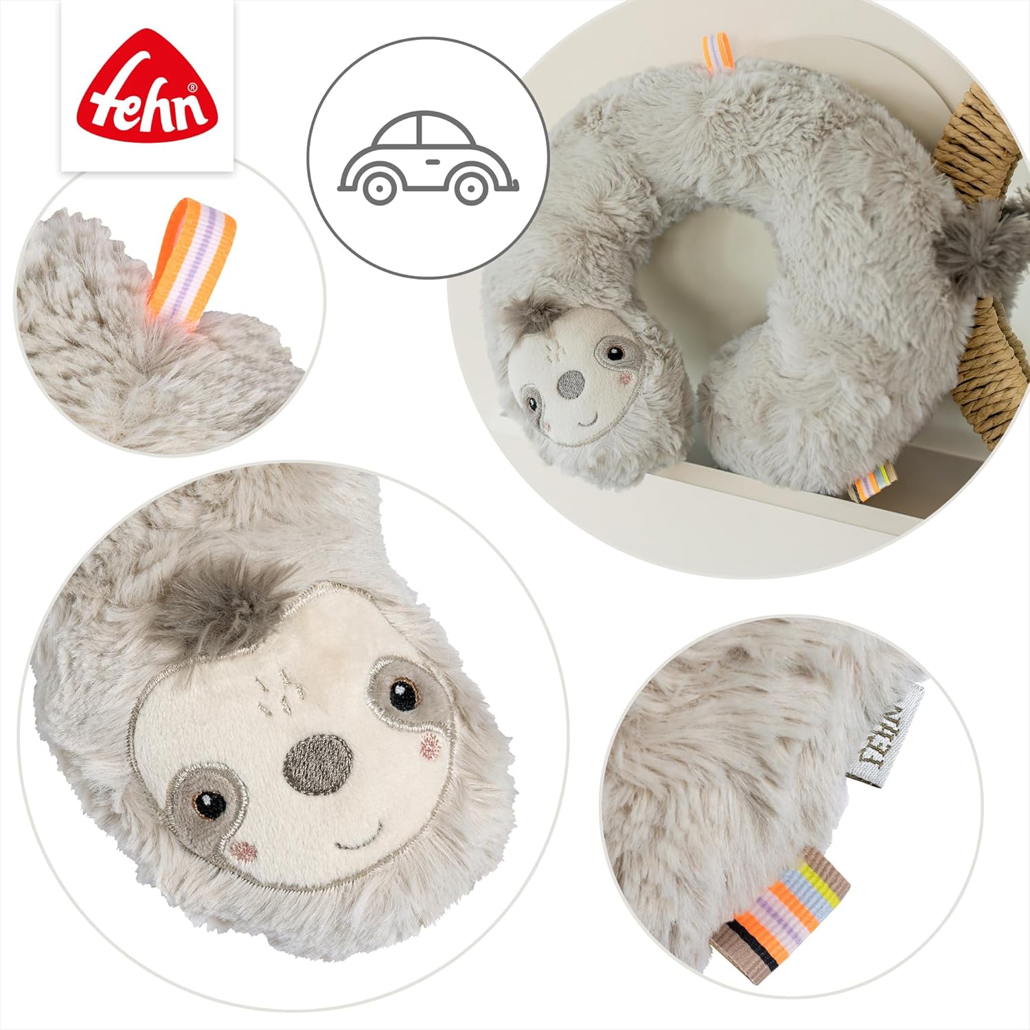 Thumbnail 3 de Fehn Nackenstütze Faultier – Nackenkissen mit Tierapplikation für Auto, Babyschale und Kinderwagen