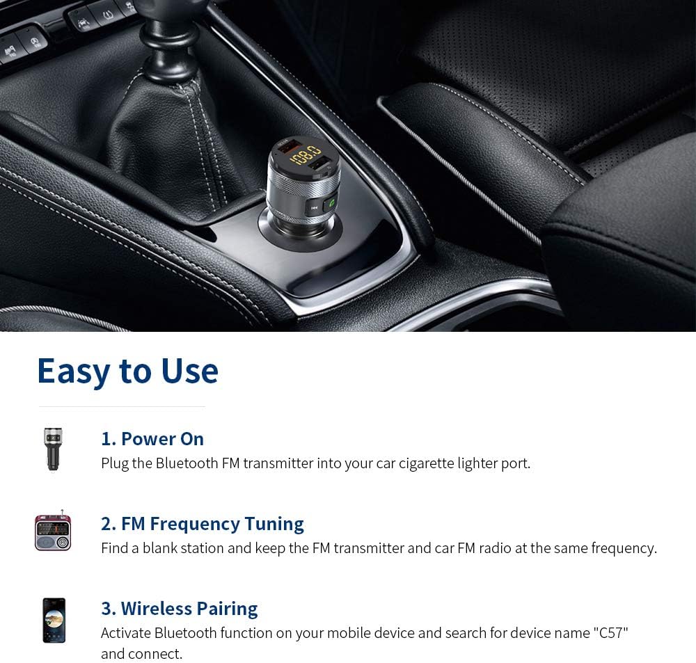 Detalle de ZeaLife Bluetooth FM Transmitter für Auto QC3.0 mit Freisprechfunktion, Dual USB Ladeports und USB Stick Unterstützung