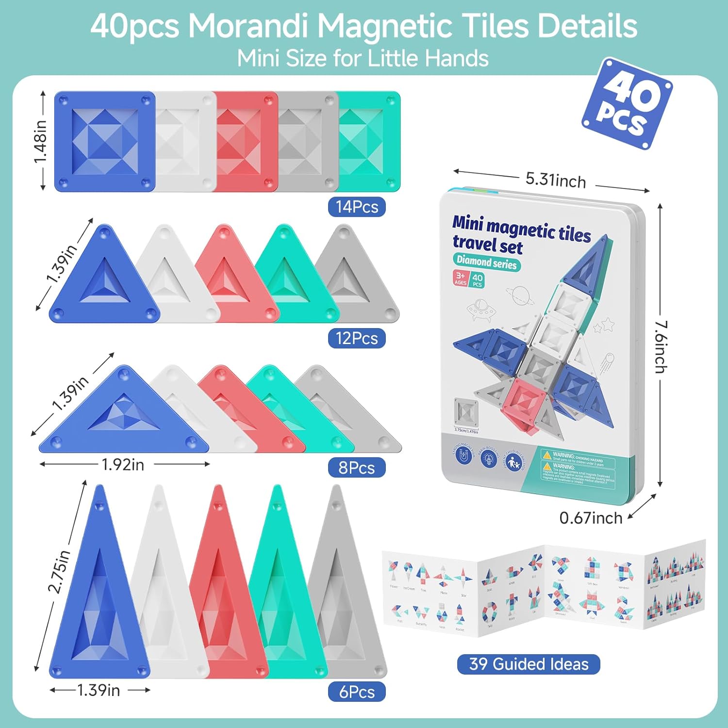 Thumbnail 6 de YOGOHEE Blocs Magnétiques Garçon Voyage – 40 pièces Morandi dans une boîte métal anti-cris