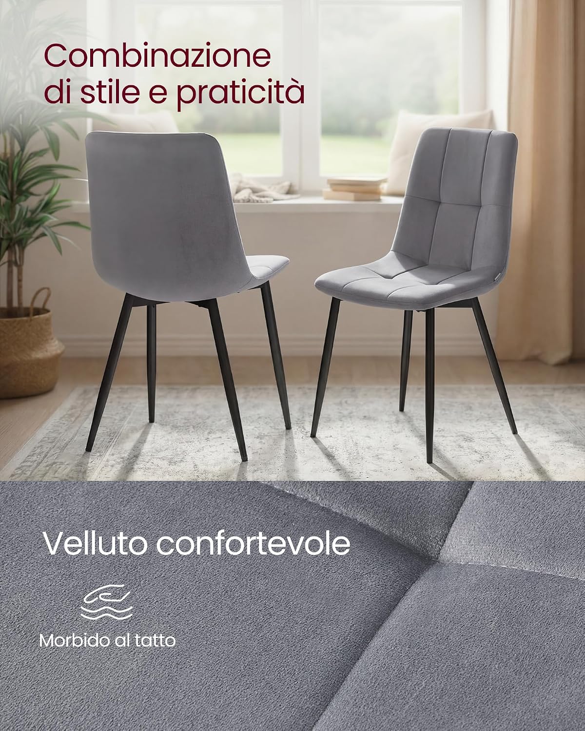 Detalle 2 de VASAGLE KDC088GN01 Sedia in velluto 120 kg