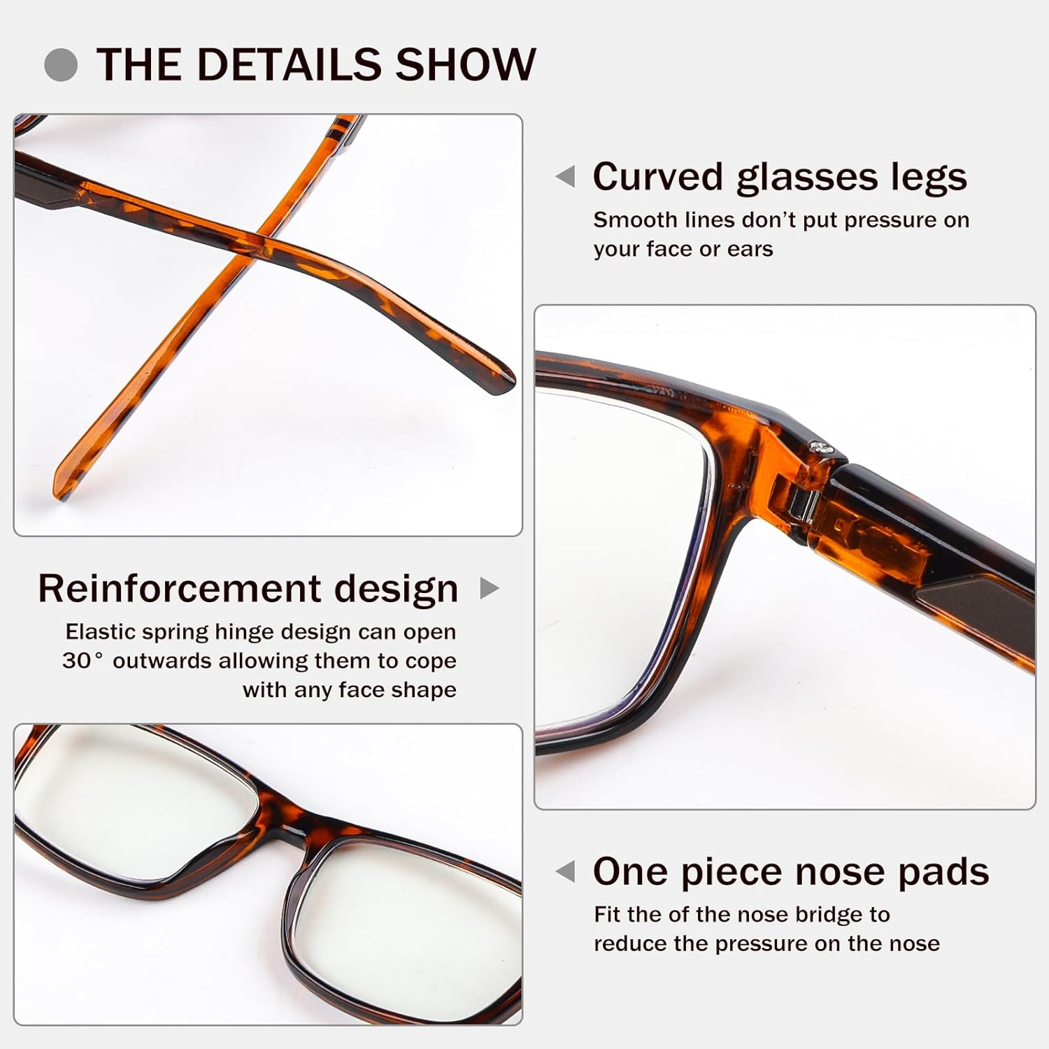 Thumbnail 4 de Kerecsen 3 Pack Mens Reading Glasses with Spring Hinge – Blue Light Blocking Rectangular Glasses for Men
