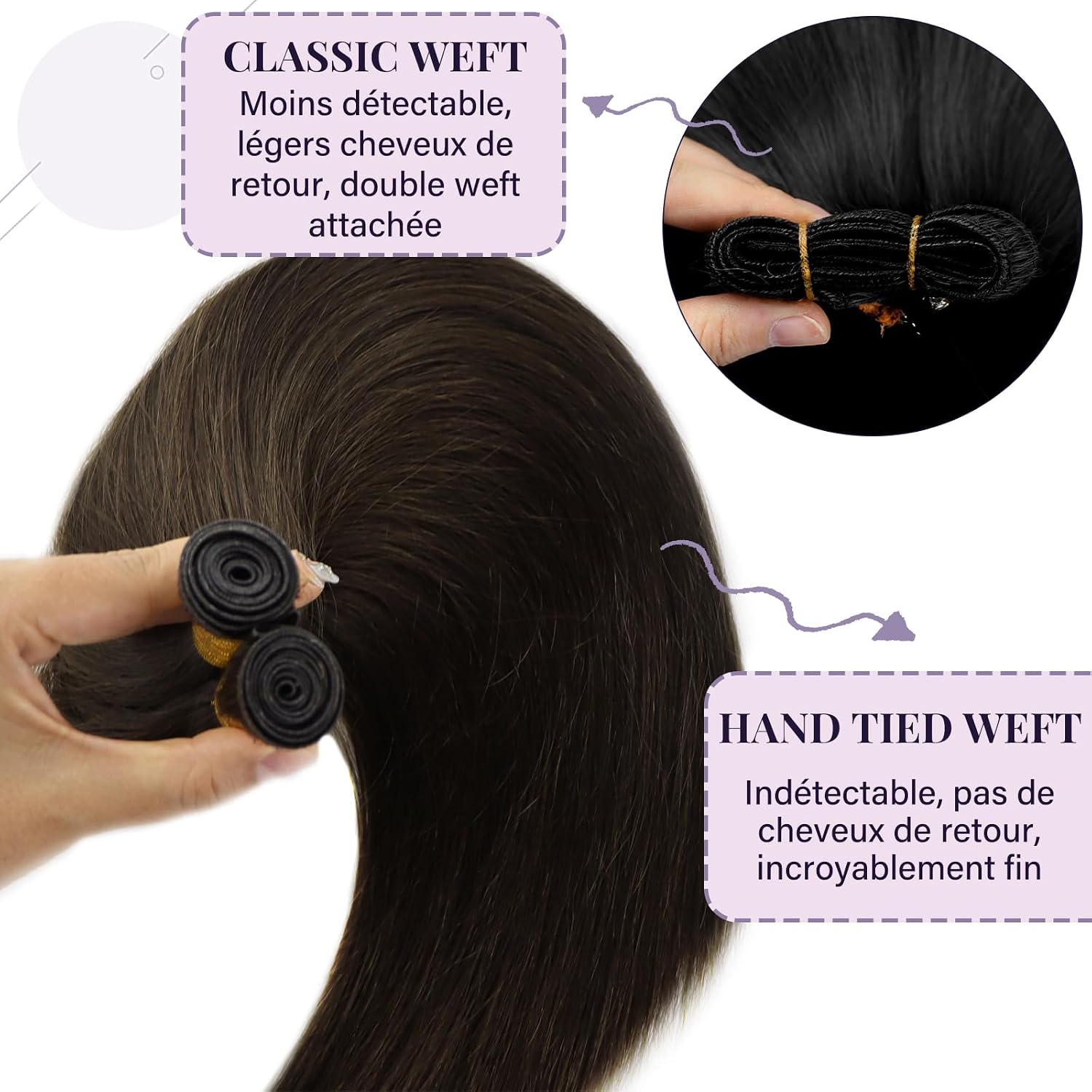 Detalle de Fshine Extension Capelli Veri Genius Tessitura 45 cm – Castano Scuro, 50 g