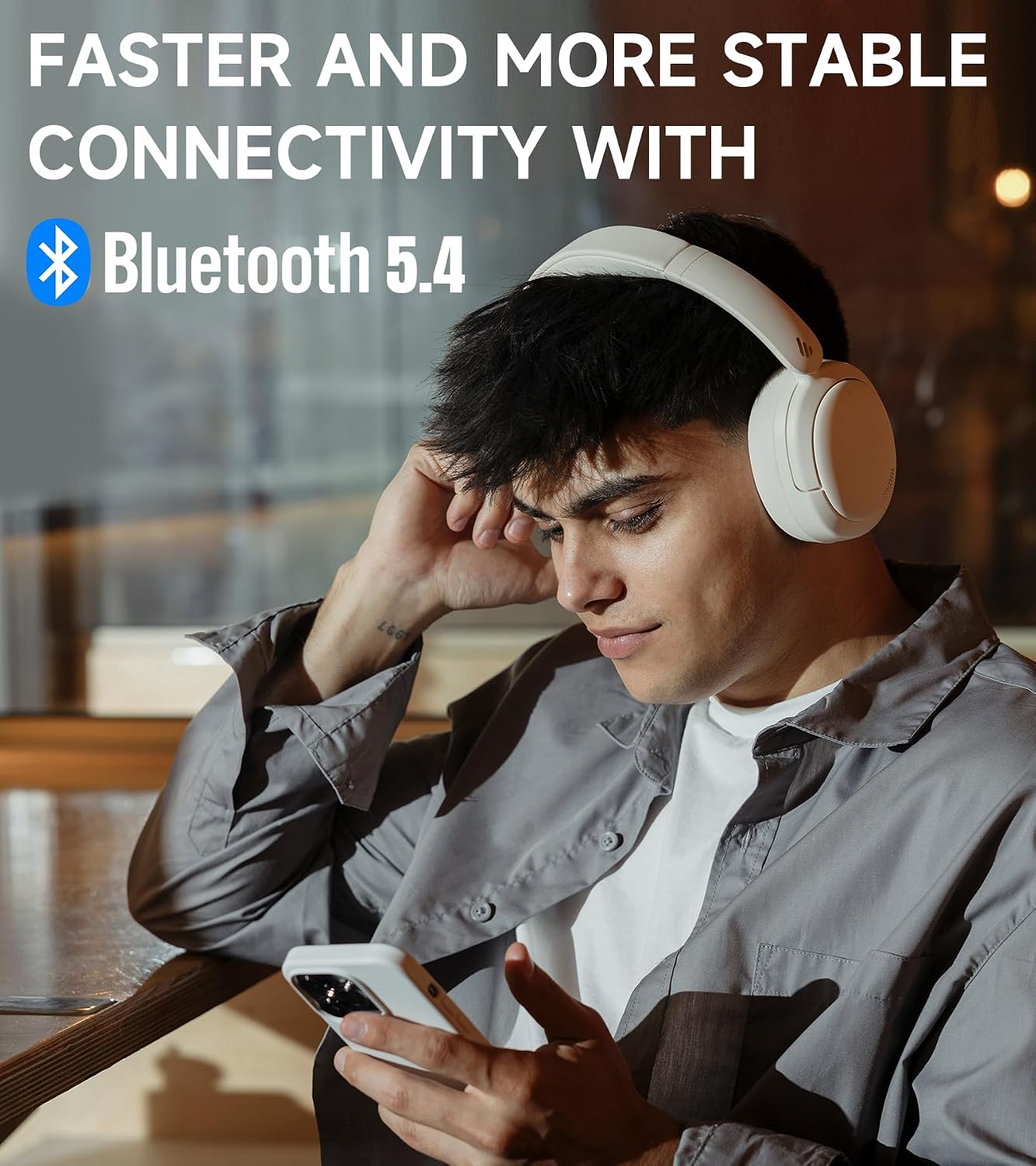 Detalle de Edifier W800BT Pro Hybrid Active Noise Cancelling Wireless Headphones (Ivory) – Up to 45h battery