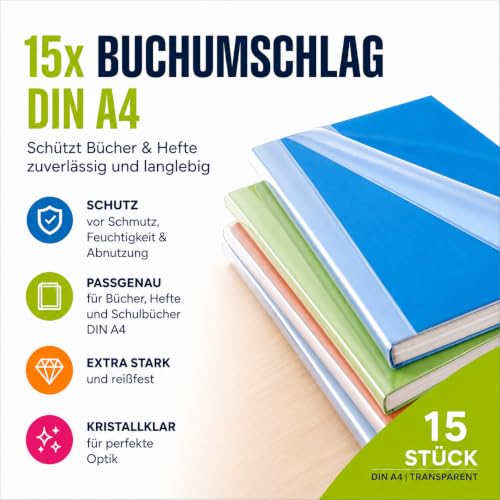 Detalle de Organizabel 15 fundas DIN A4 transparentes para libros y cuadernos