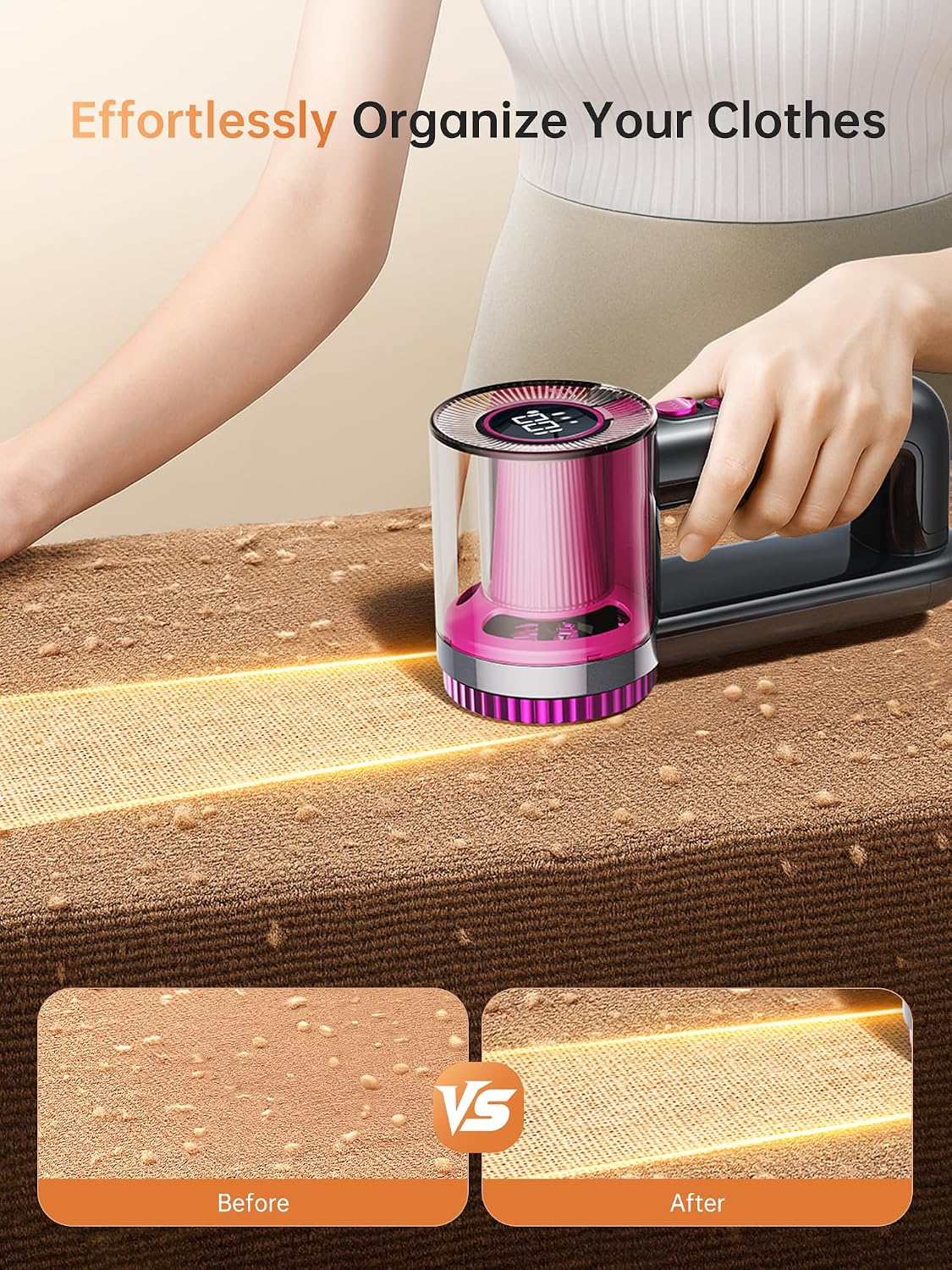 Detalle de DRFLASH 2-in-1 Fabric Shaver Rechargeable – 3 Speeds with LED Display and Type-C Fast Charge