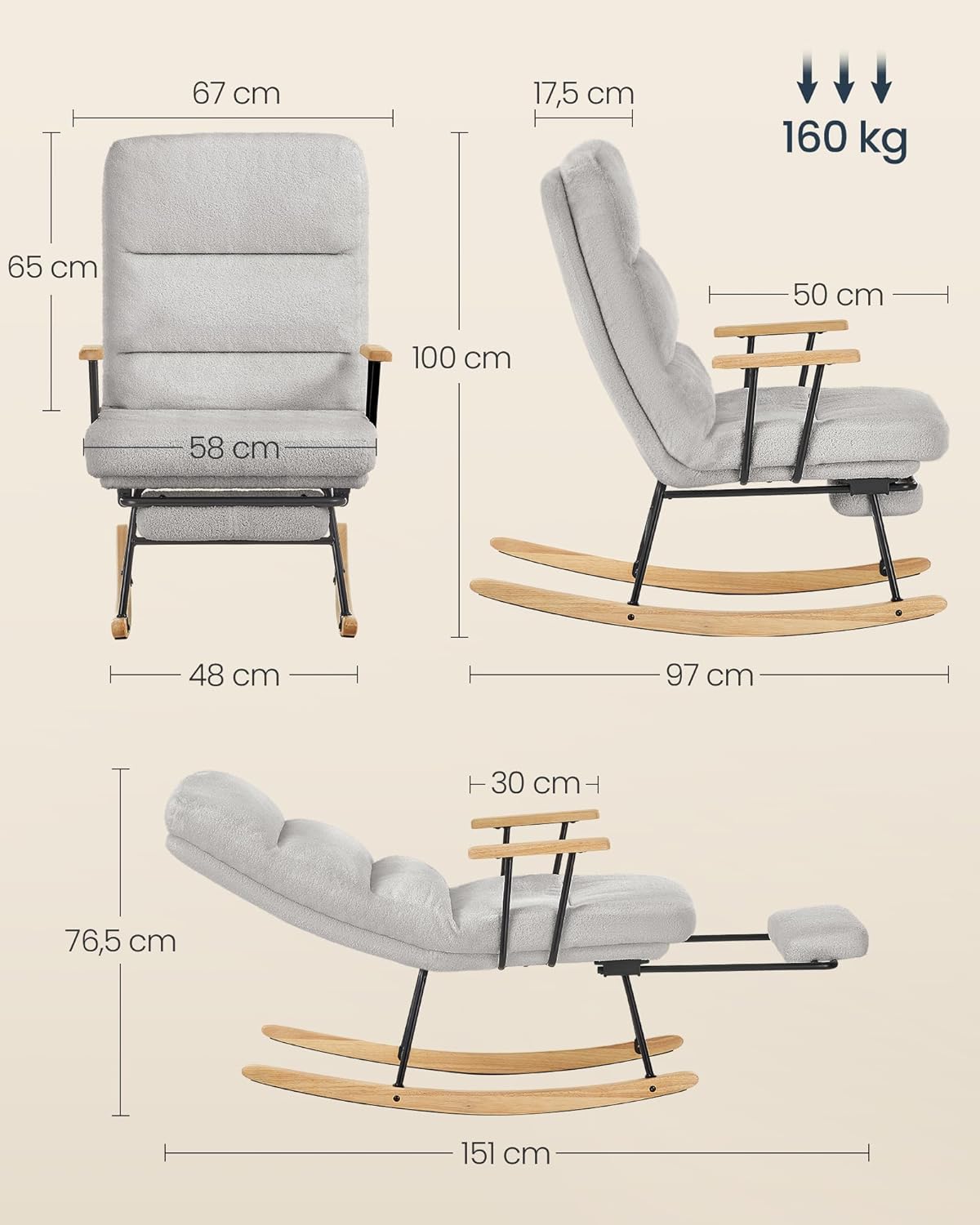 Thumbnail 2 de SONGMICS HOME Fauteuil à bascule 160 kg