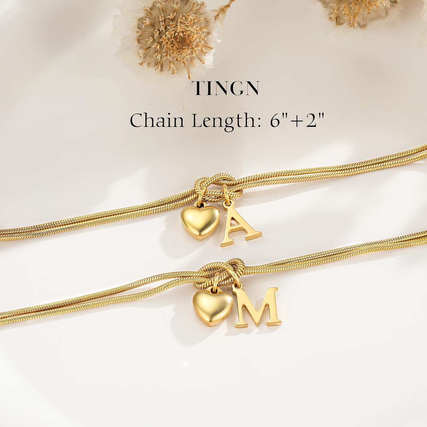 Thumbnail 5 de TINGN Armband Gold Damen Mädchen – 18K Vergoldete Knoten mit Buchstaben und Herz-Anhänger