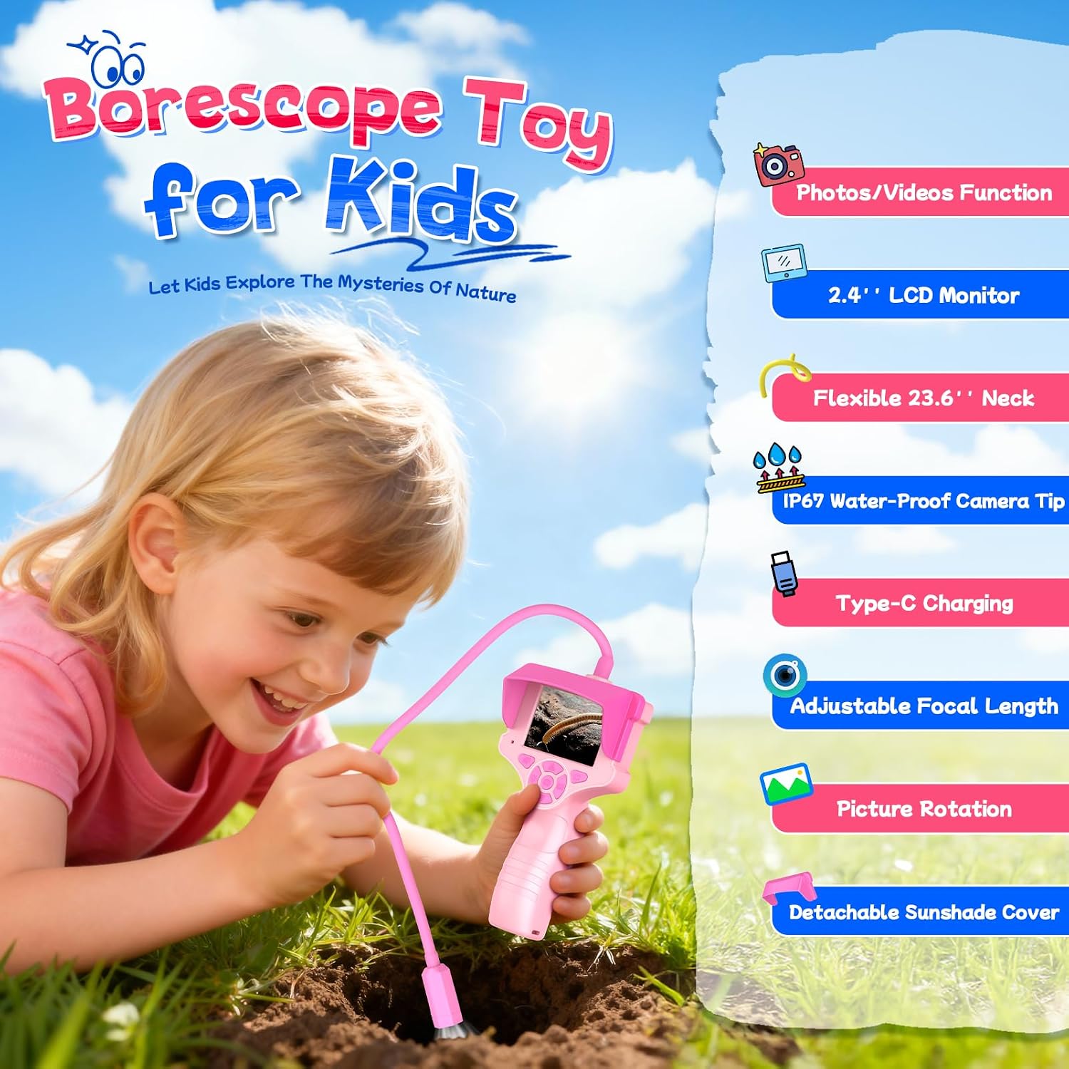 Thumbnail 2 de Outdoor Endoscope Camera for Kids: 2.4" LCD, IP67, 32GB Included – for 3–9 Year Olds