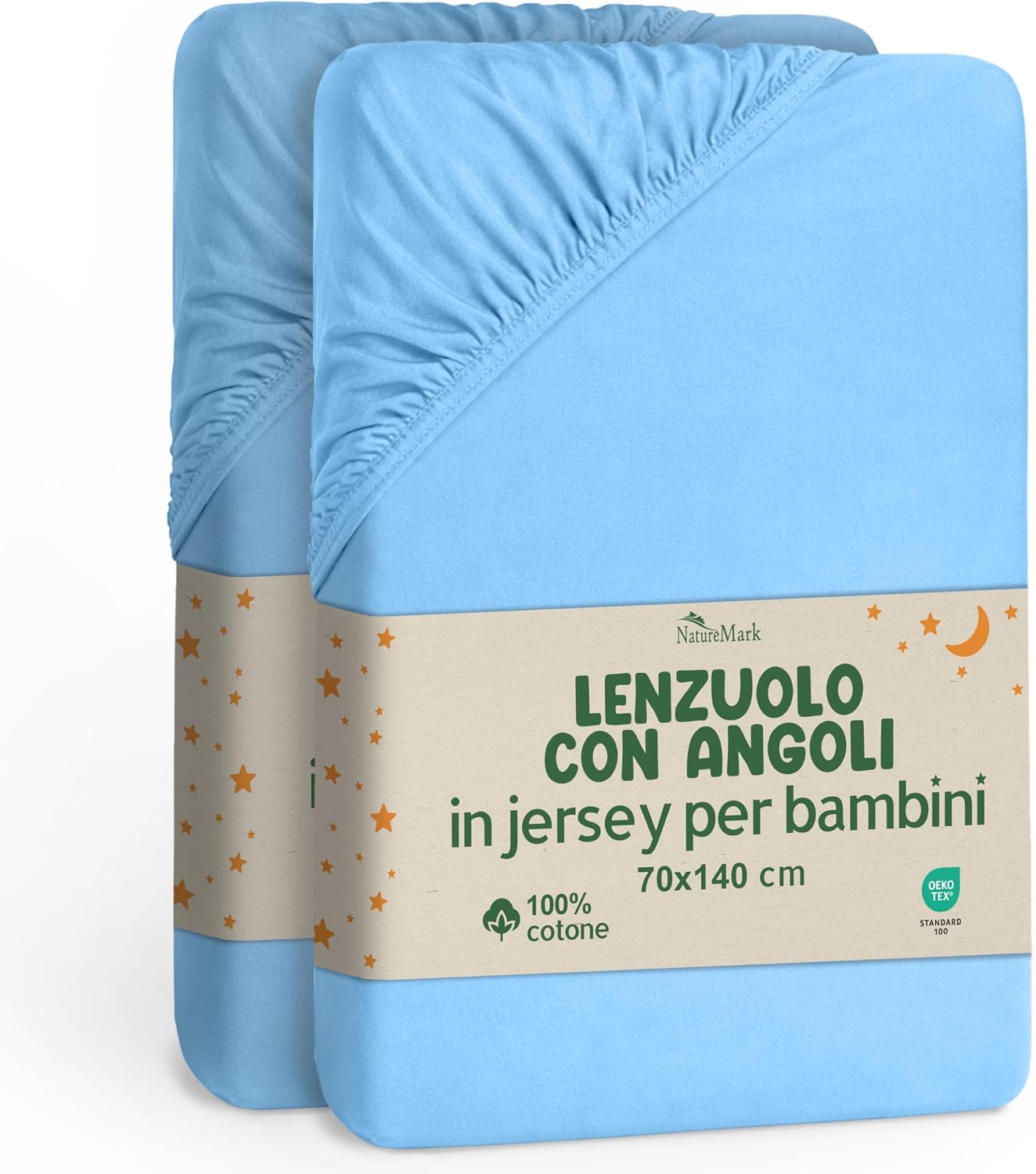 Detalle de NatureMark Lenzuola con angoli per bambini 70 x 140 cm – Set da 2, jersey di cotone morbido