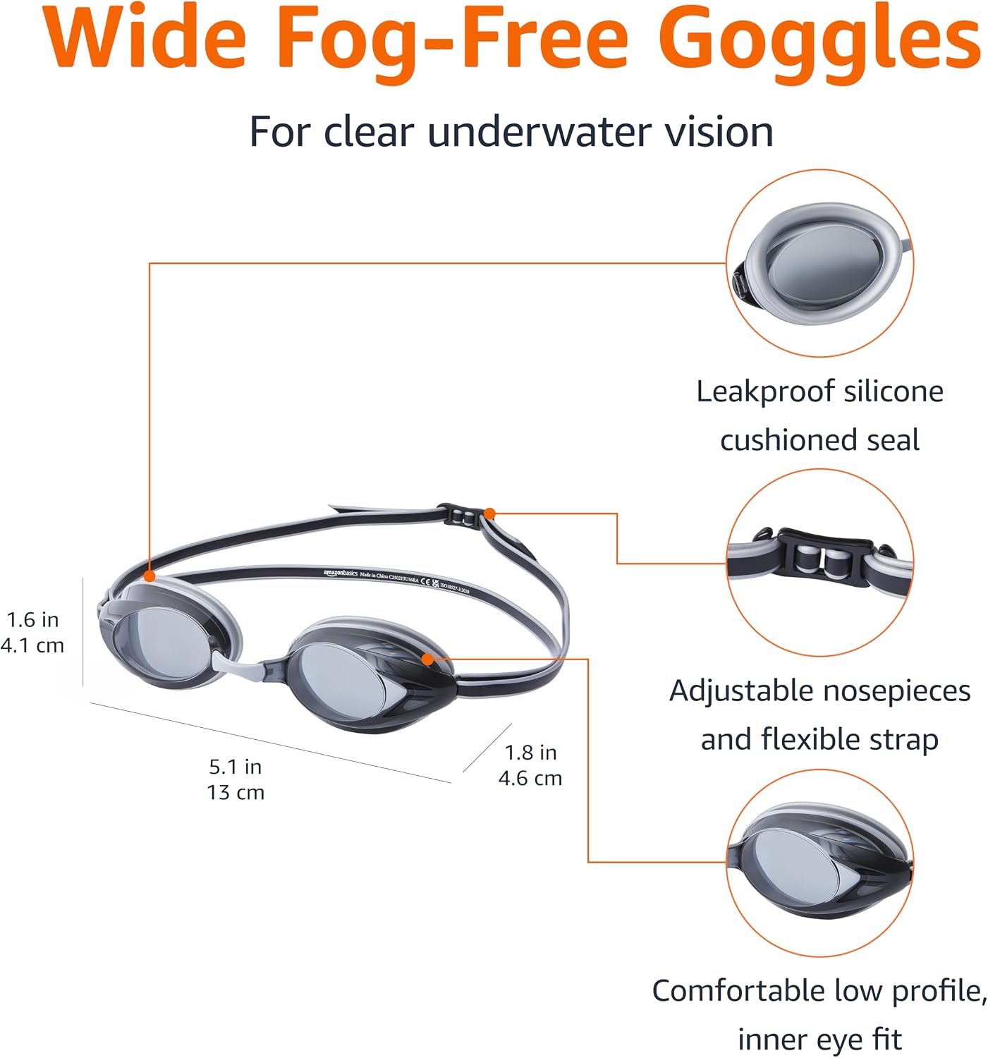 Detalle 2 de Amazon Basics Unisex Swim Goggles swim goggles 🏊