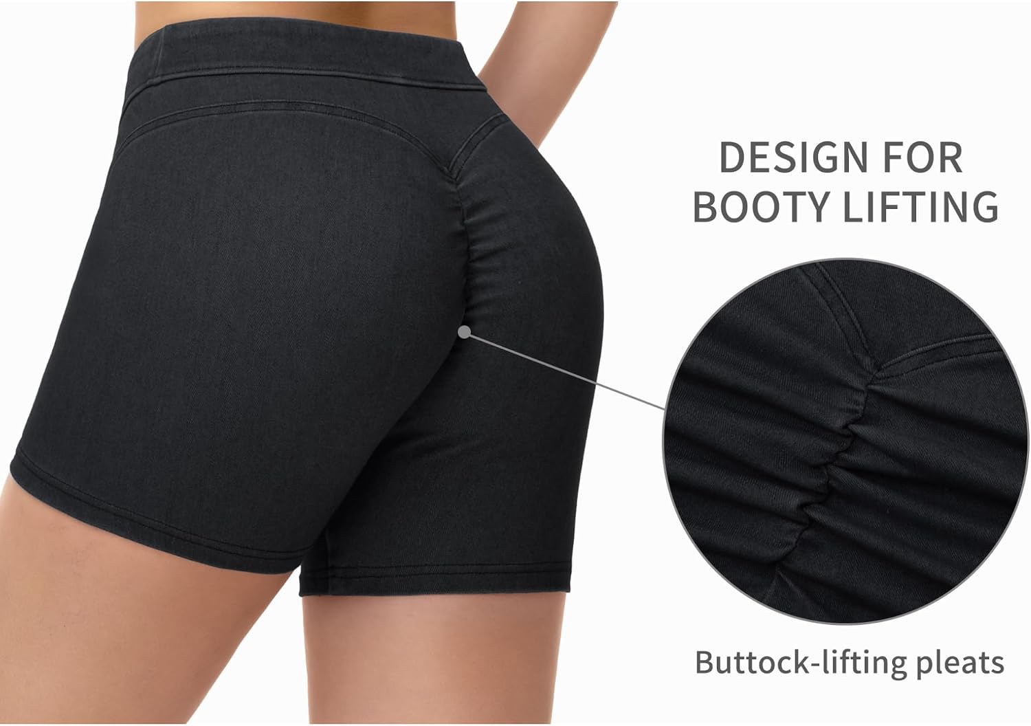 Detalle de THE GYM PEOPLE Women's 5'' Scrunch Jean Shorts, Stretch Pull-On Denim
