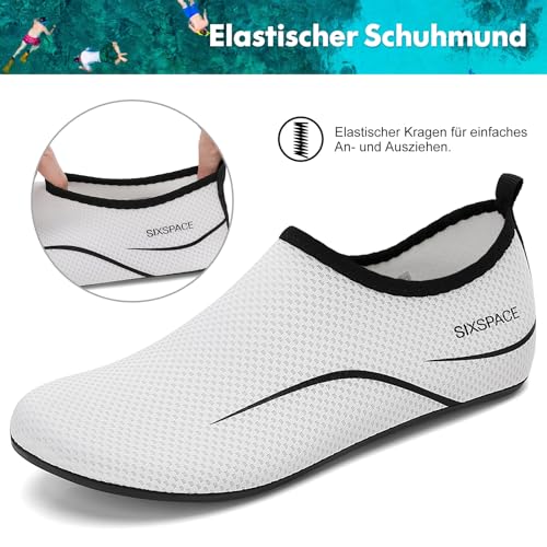 Detalle de Sixspace Badeschuhe Damen/Herren Wasserschuhe mit rutschfester Sohle – Weiß, EU 39