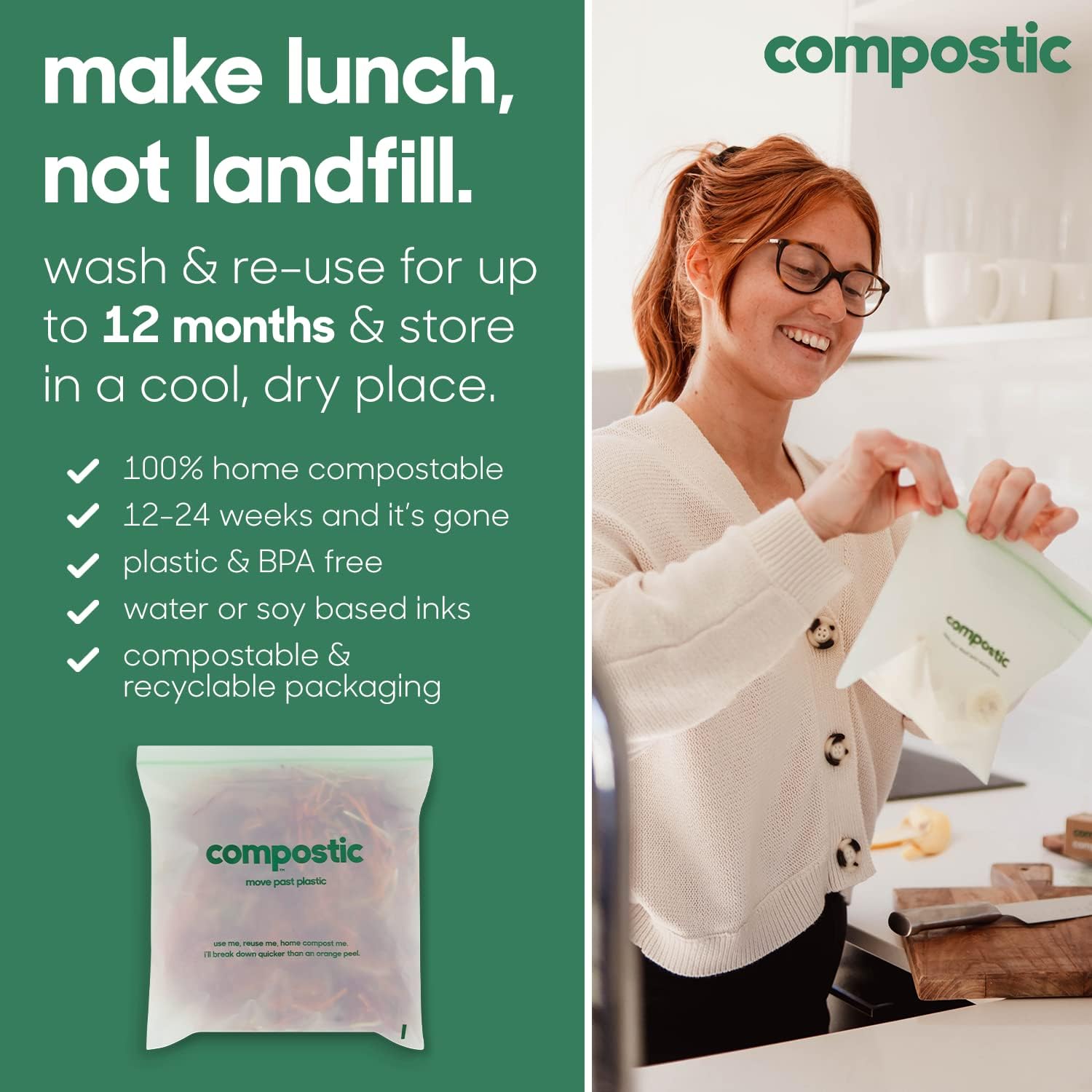 Thumbnail 4 de Compostic Compostable Gallon Bags (100 Count) Bulk Pack