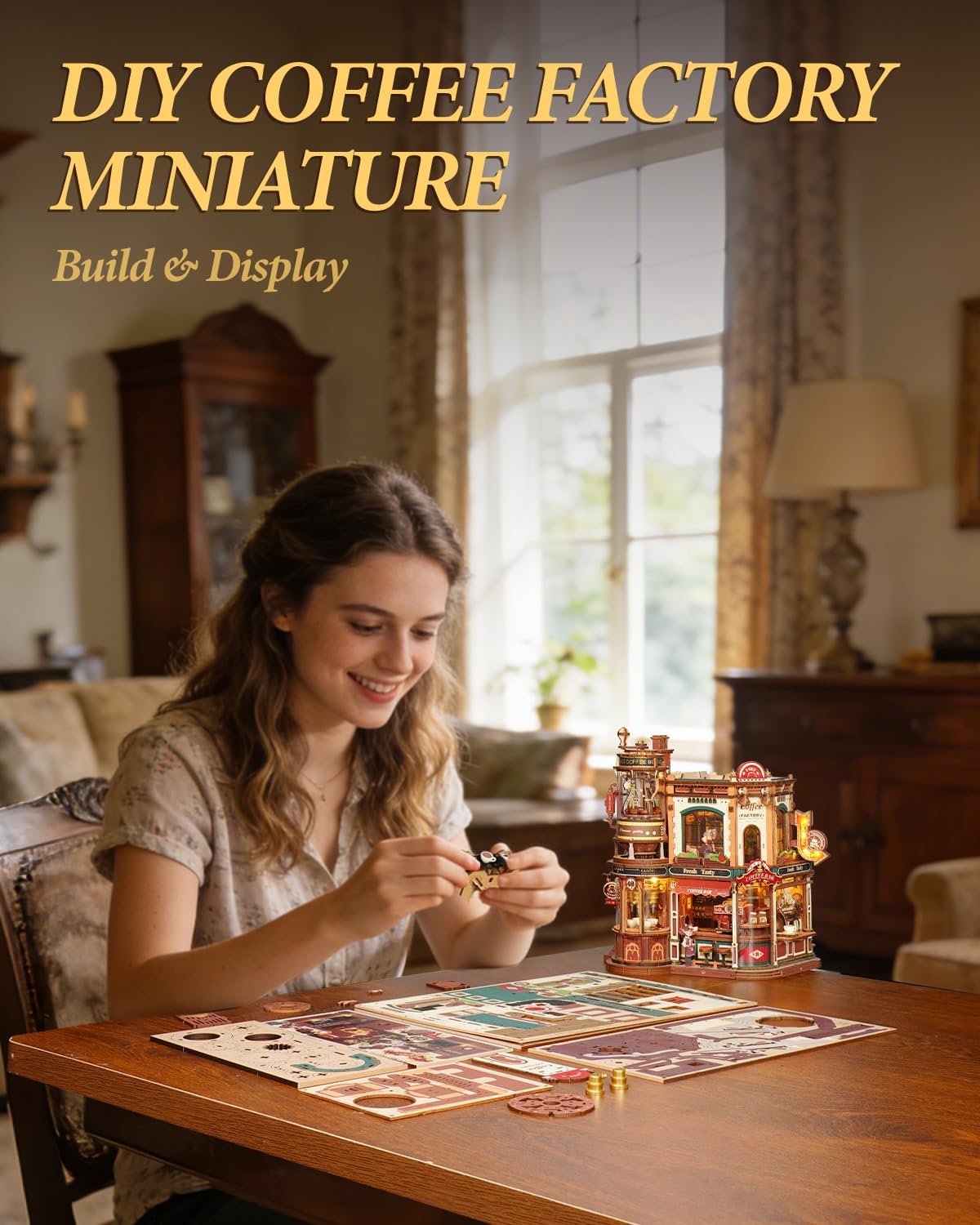 Thumbnail 6 de ROKR Dream Coffee Factory: 3D Wooden Model Kit with Music Box for Adults