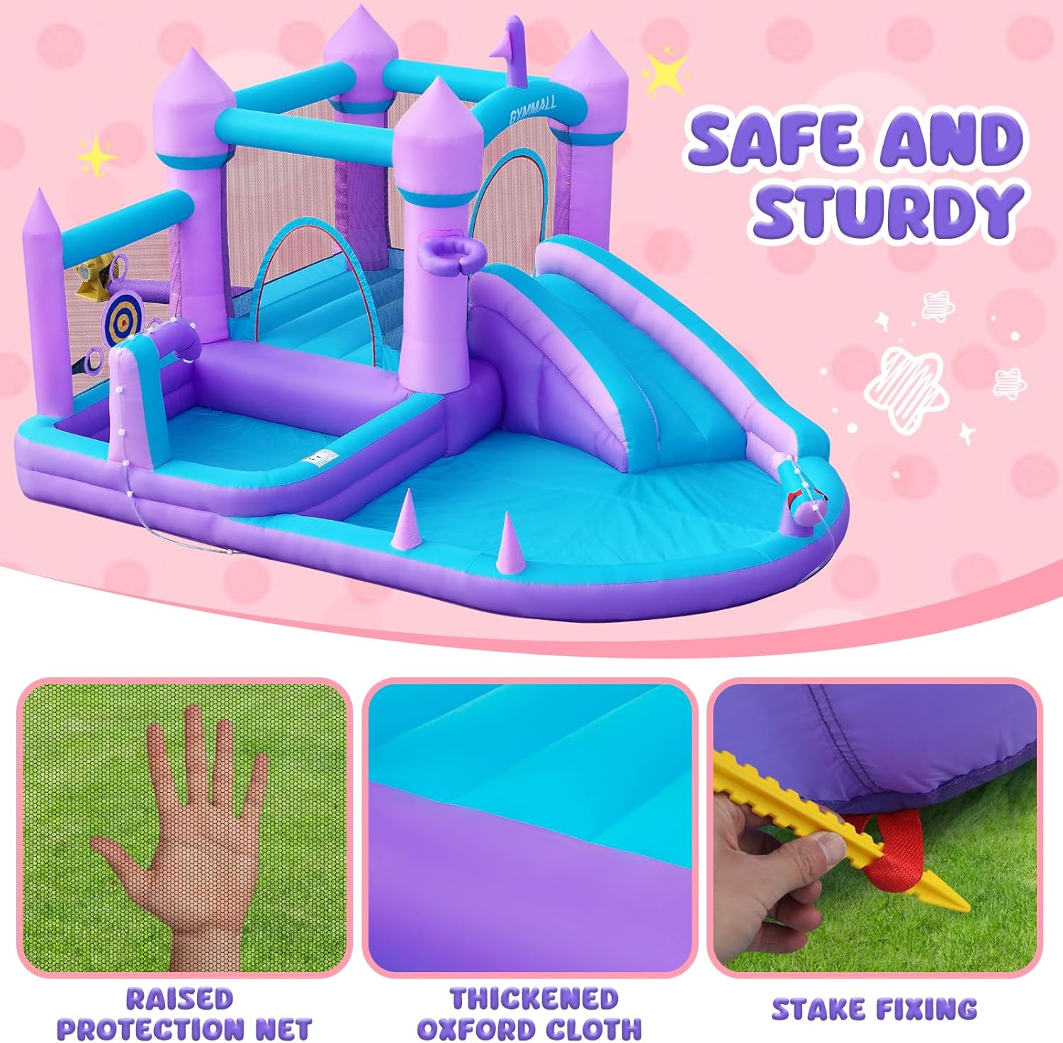 Thumbnail 3 de GYMMALL Water Bounce House with Slide (Kids 3–8) Purple Inflatable Castle with 480W Blower, Ball Pit & Water Play Set