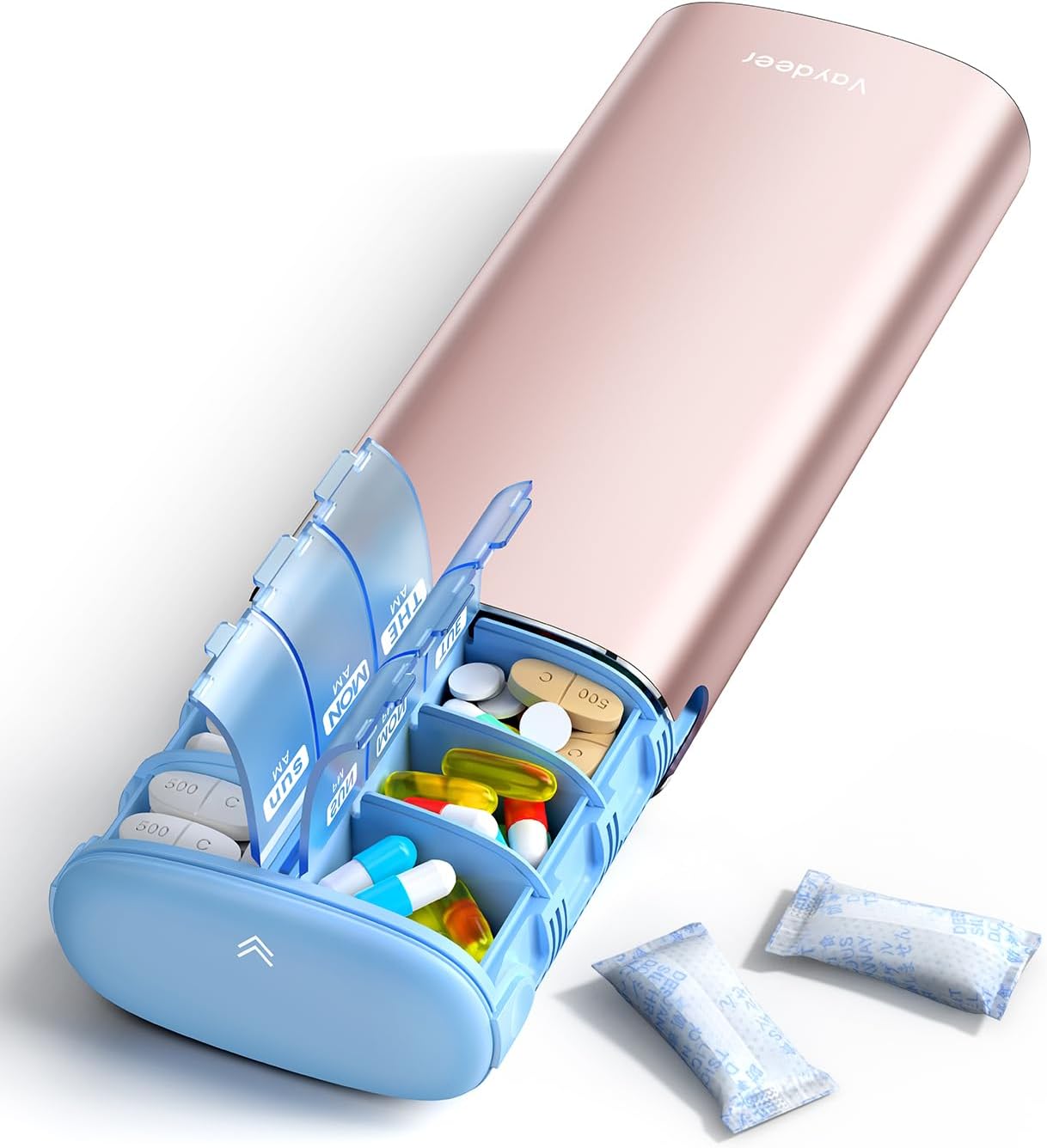 Vaydeer Metal 7 Day Pill Organizer 2 Times a Day (AM/PM) – Rose Gold