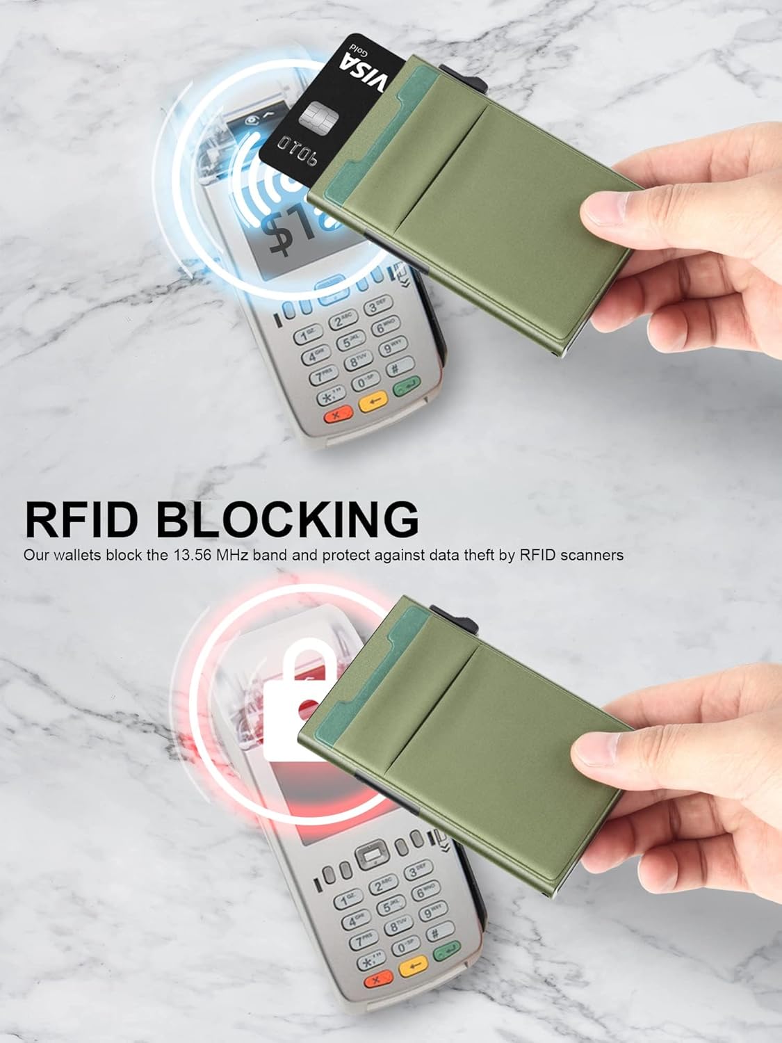Detalle 2 de TOYFID minimalistische RFID-Brieftasche mit Pop-up Metallmechanik und Münzfach – schlankes Kreditkartenetui