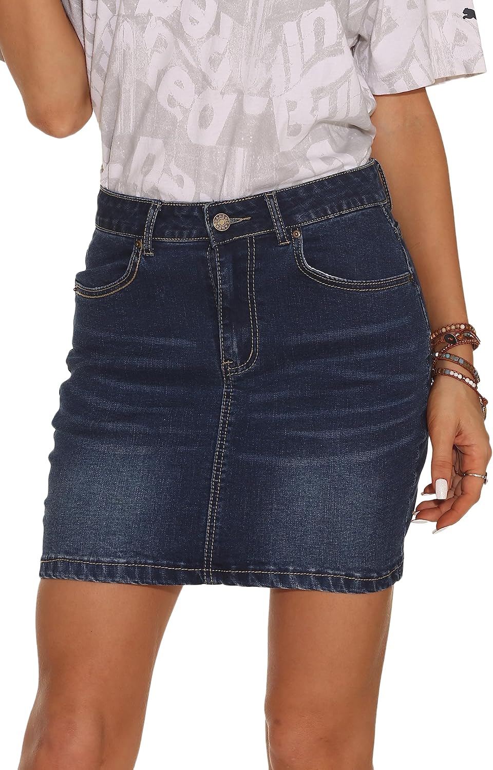 Thumbnail 5 de GUANYY Women's High-Waisted Denim Mini Skirt with Stretch 5-Pocket Design
