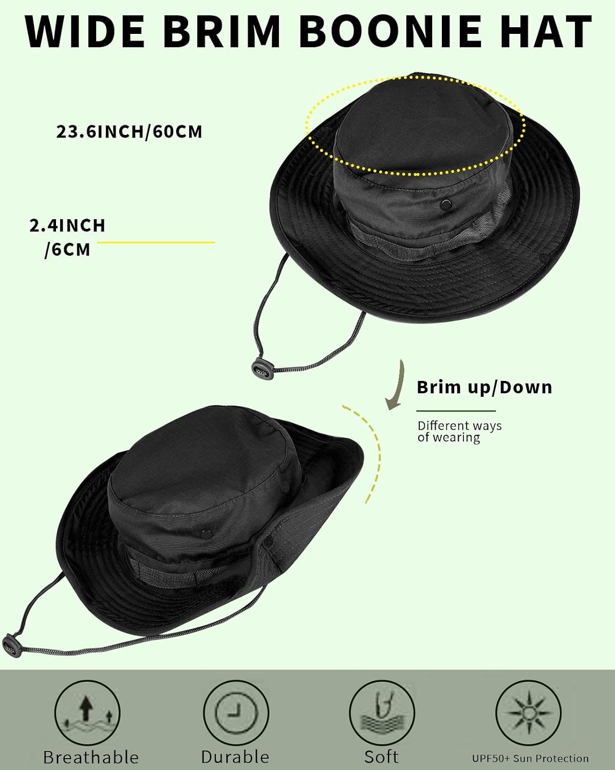 Detalle 2 de ZOORON Foldable Boonie Sun Hat, UPF 50+ Wide Brim with Ventilation